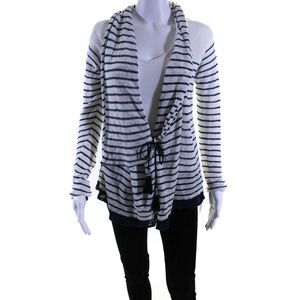 Calypso Saint Barth Womens Linen Striped Wrap Sweater White Blue Size Extra Smal